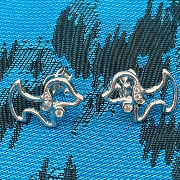 Sterling Silver Dog Shaped Stud Earrings - Picture 1 of 4